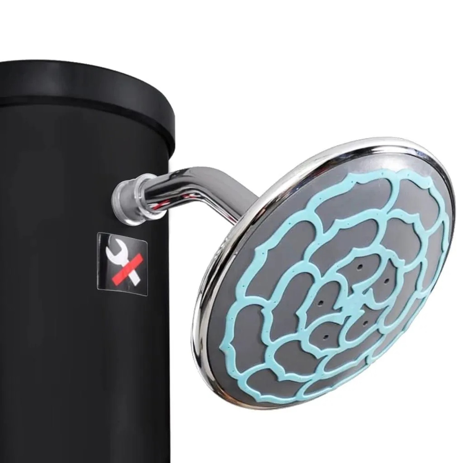 Detailaufnahme: Schwarze vidaXL Solardusche mit Duschkopf und Wasserhahn.