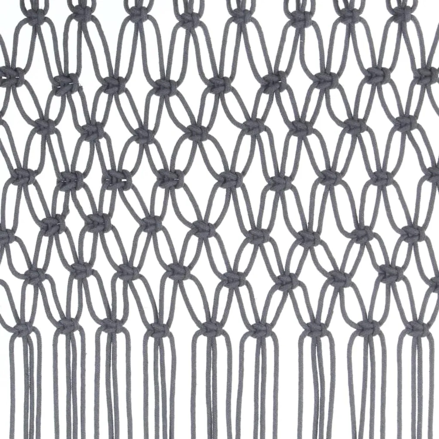 Anthrazitfarbener Makramee Vorhang (140x240 cm) aus Baumwolle mit dekorativem Knotenmuster.