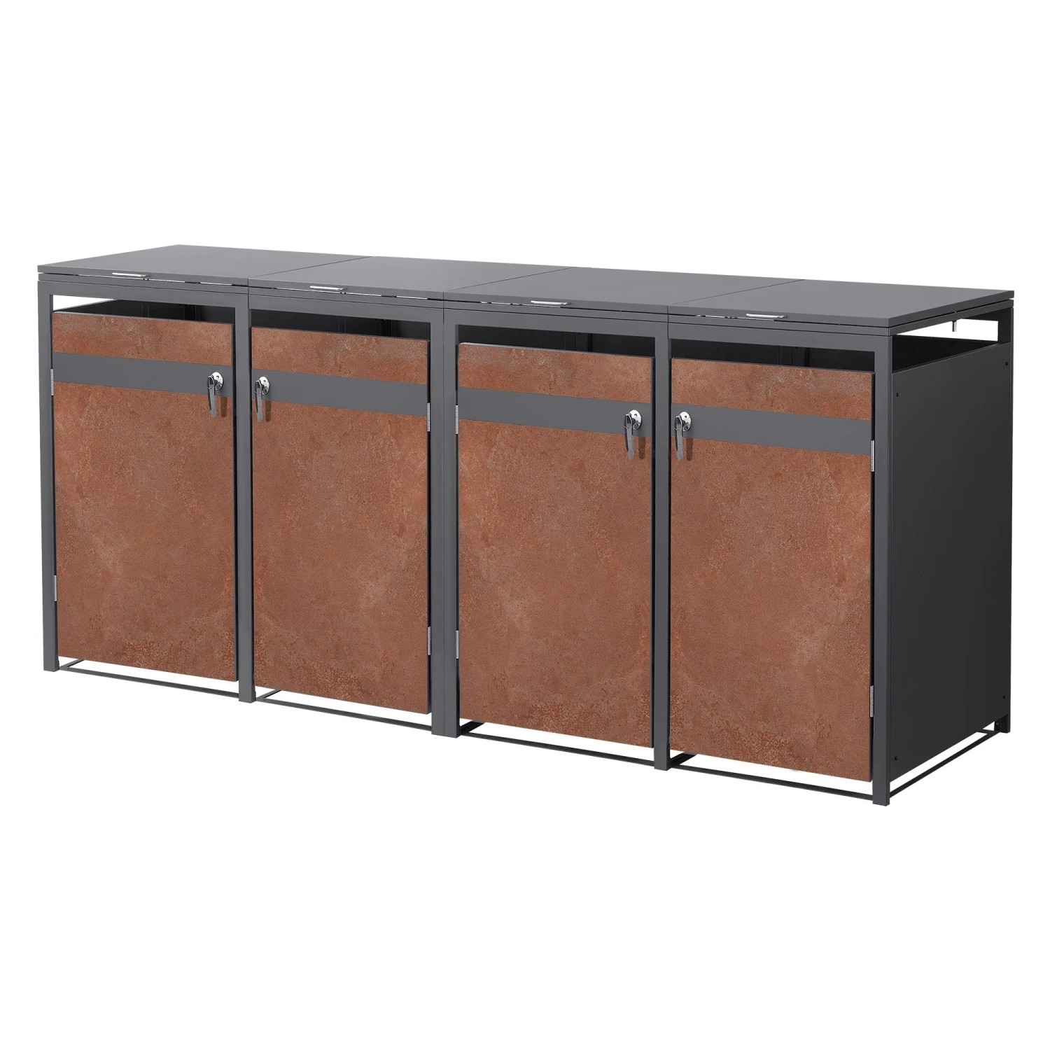 Ml-Design Mülltonnenbox 4er 264x80x120 cm Anthrazit-Rostoptik 240L