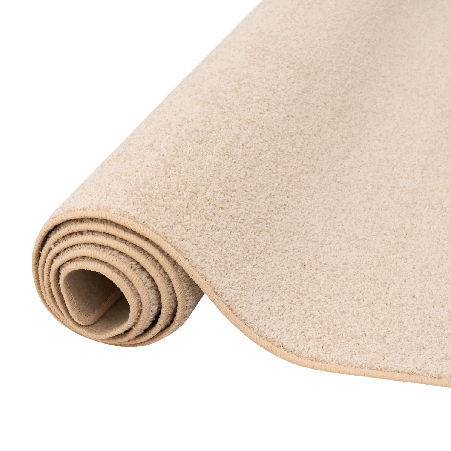 Gerollter, beiger Snapstyle Hochflor Teppich Cottage, 80x320cm.