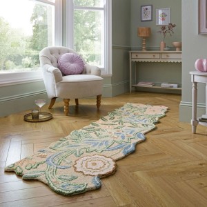 Flair Rugs Wollteppich Bryony, mehrfarbig, mit geformten Kanten und floralem Muster als Läufer im Wohnzimmer.
