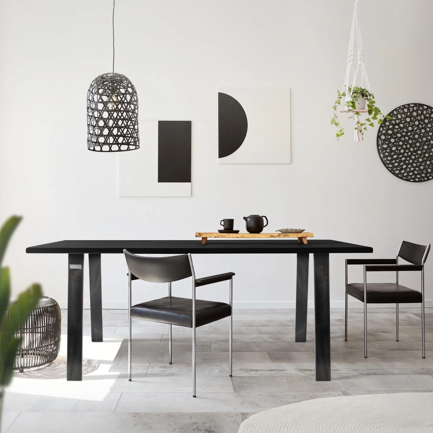 ML-Design Tisch mit schwarzen Loft Tischbeinen aus Stahl im Industrial Design, 2er Set.