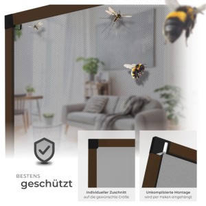 Tectake Fliegengitter mit Alurahmen für Fenster, 100x120cm, mit Insekten