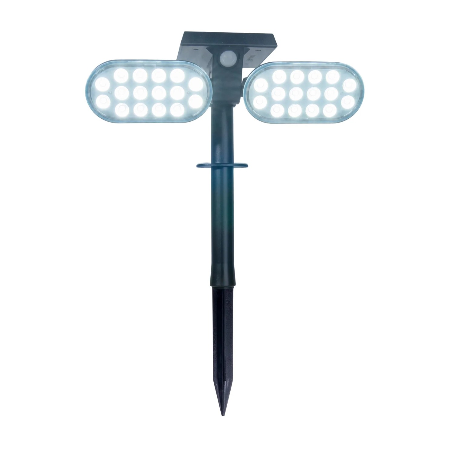 Schwarzer LED Solarstrahler Paco mit Erdspieß für den Garten.