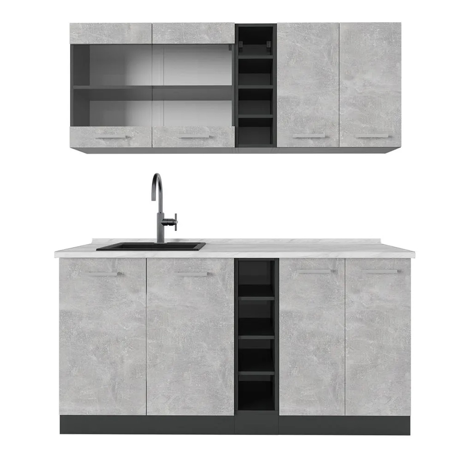 Vicco R-Line Singleküche Beton Anthrazit 160 cm AP Marmor ohne E-Geräte