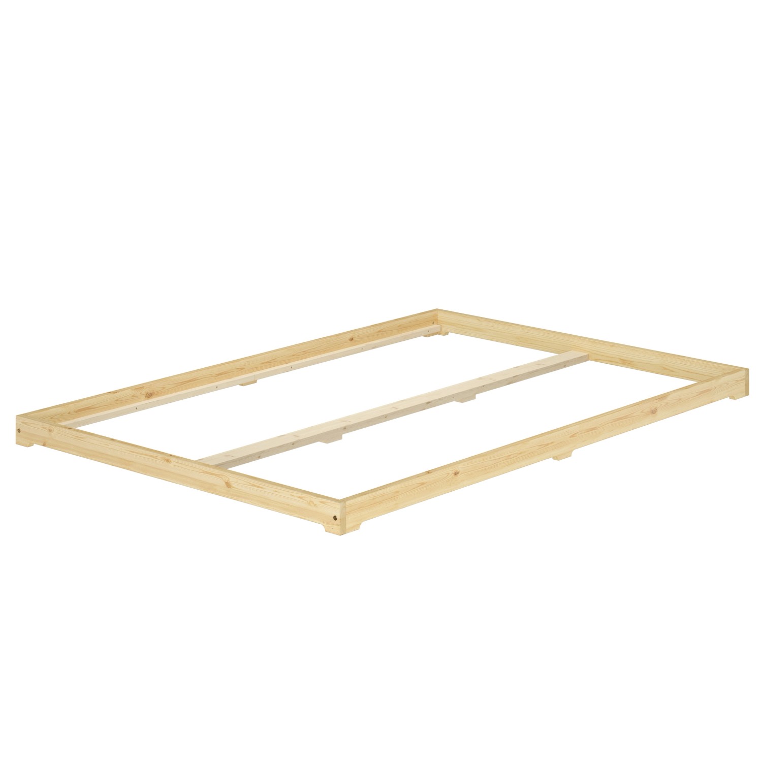 Kiefer Massivholz Futonbett 140x200, extra niedriges Bettgestell ohne Zubehör.