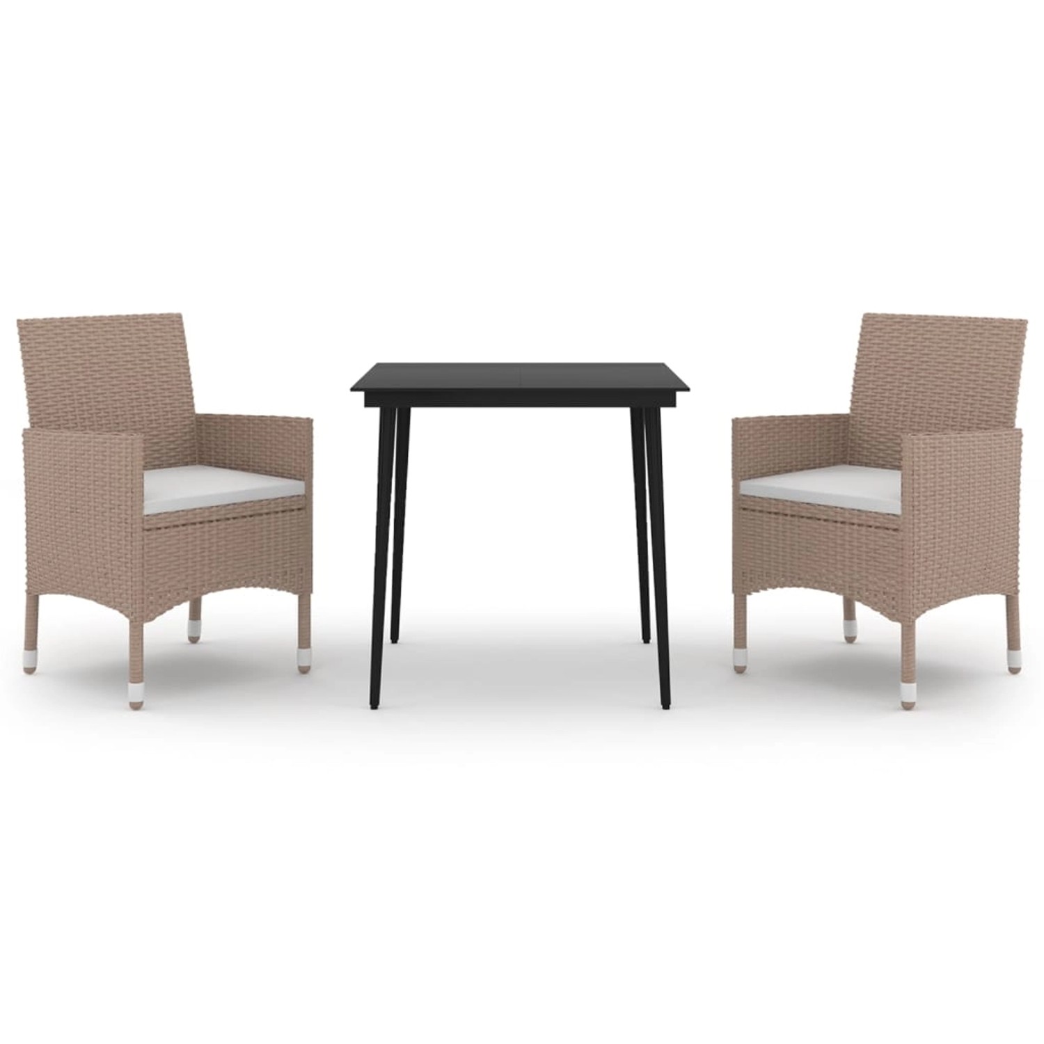 vidaXL 3-Tlg Garten-Essgruppe mit Auflagen Poly Rattan und Glas 3099751