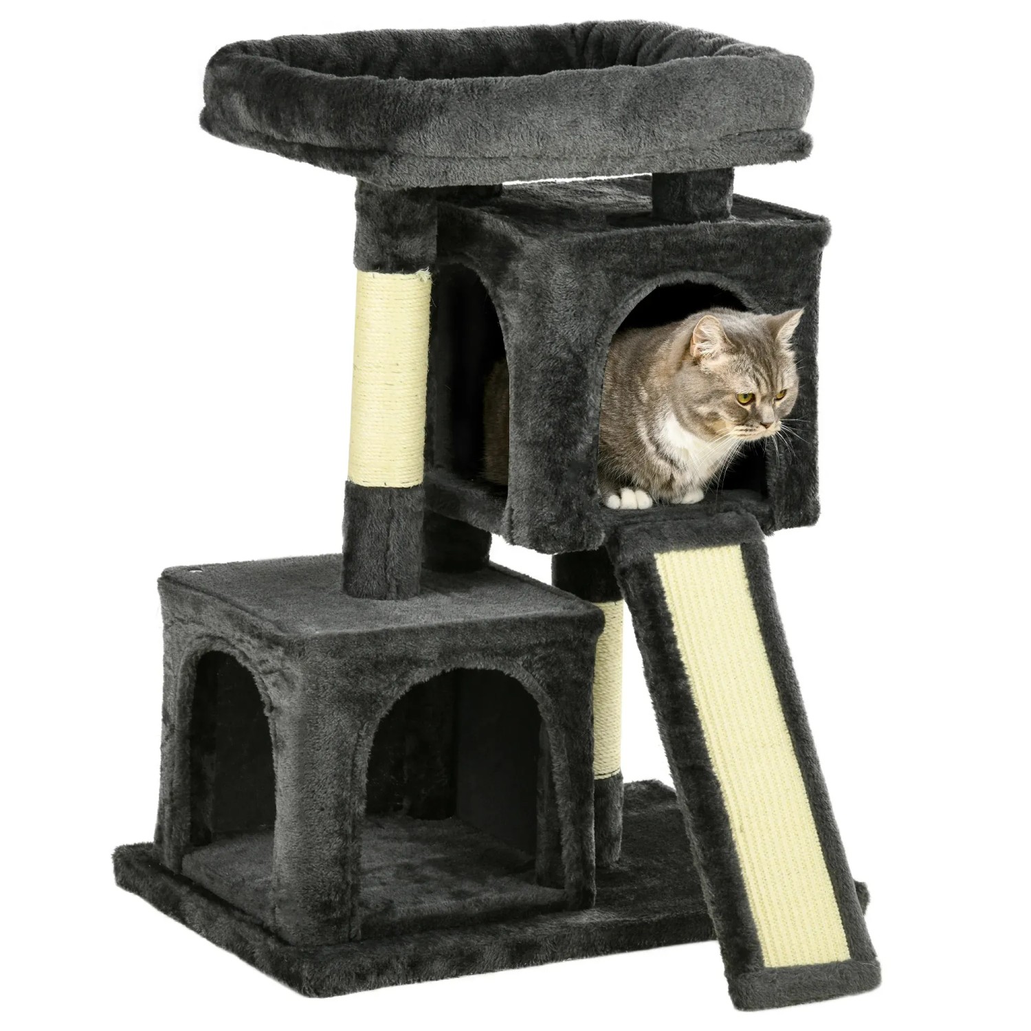 PawHut Kratzbaum 83 cm mit Sisalsäulen Spielbaum für Kleine Katzen