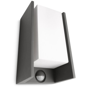 Moderne Philips myGarden Außenwandleuchte mit Bewegungsmelder in Anthrazit.