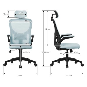 ML-Design Bürostuhl Blau: Ergonomischer Schreibtischstuhl mit Maßen und Details.