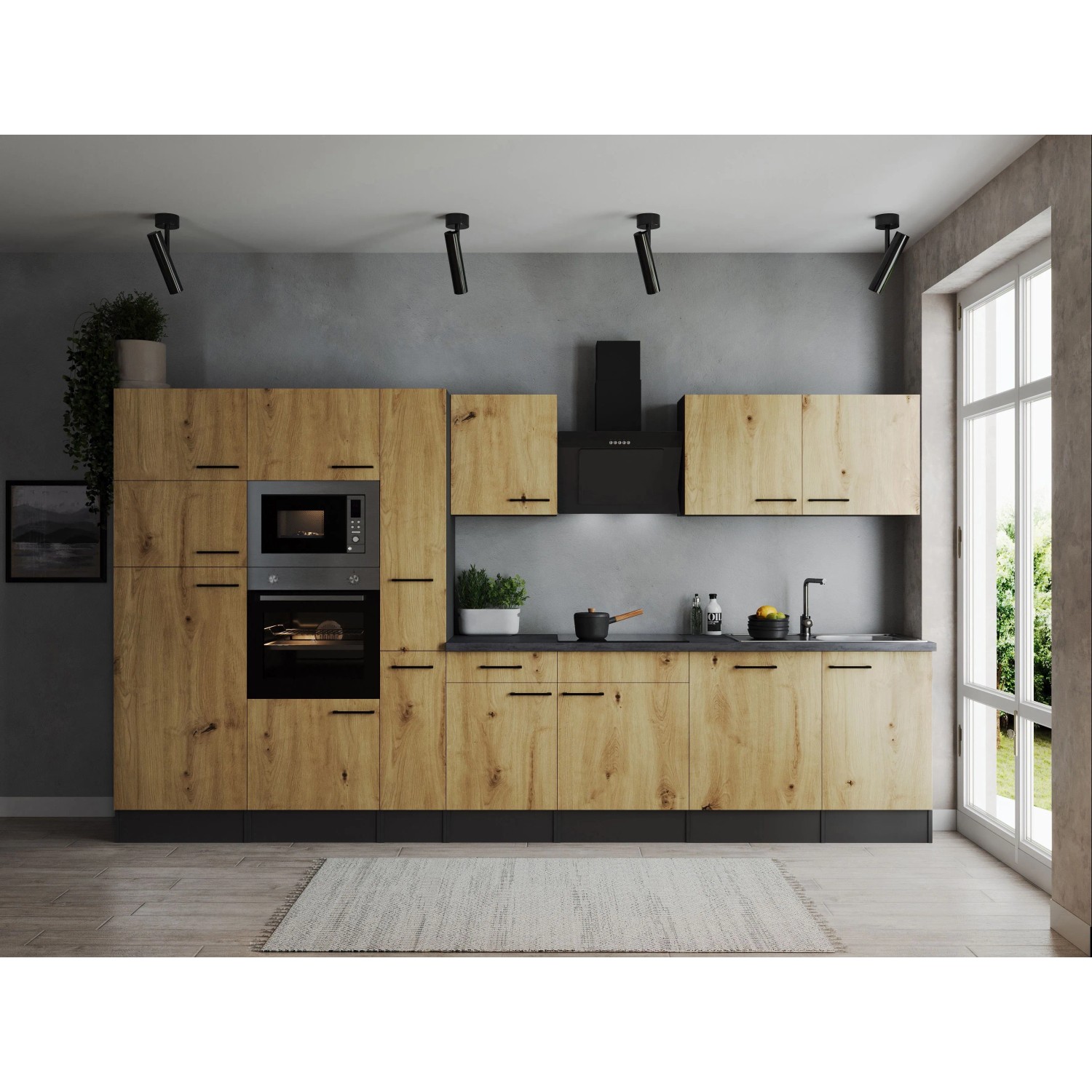 Respekta Küchenzeile Oliver 370 cm Artisan Eiche