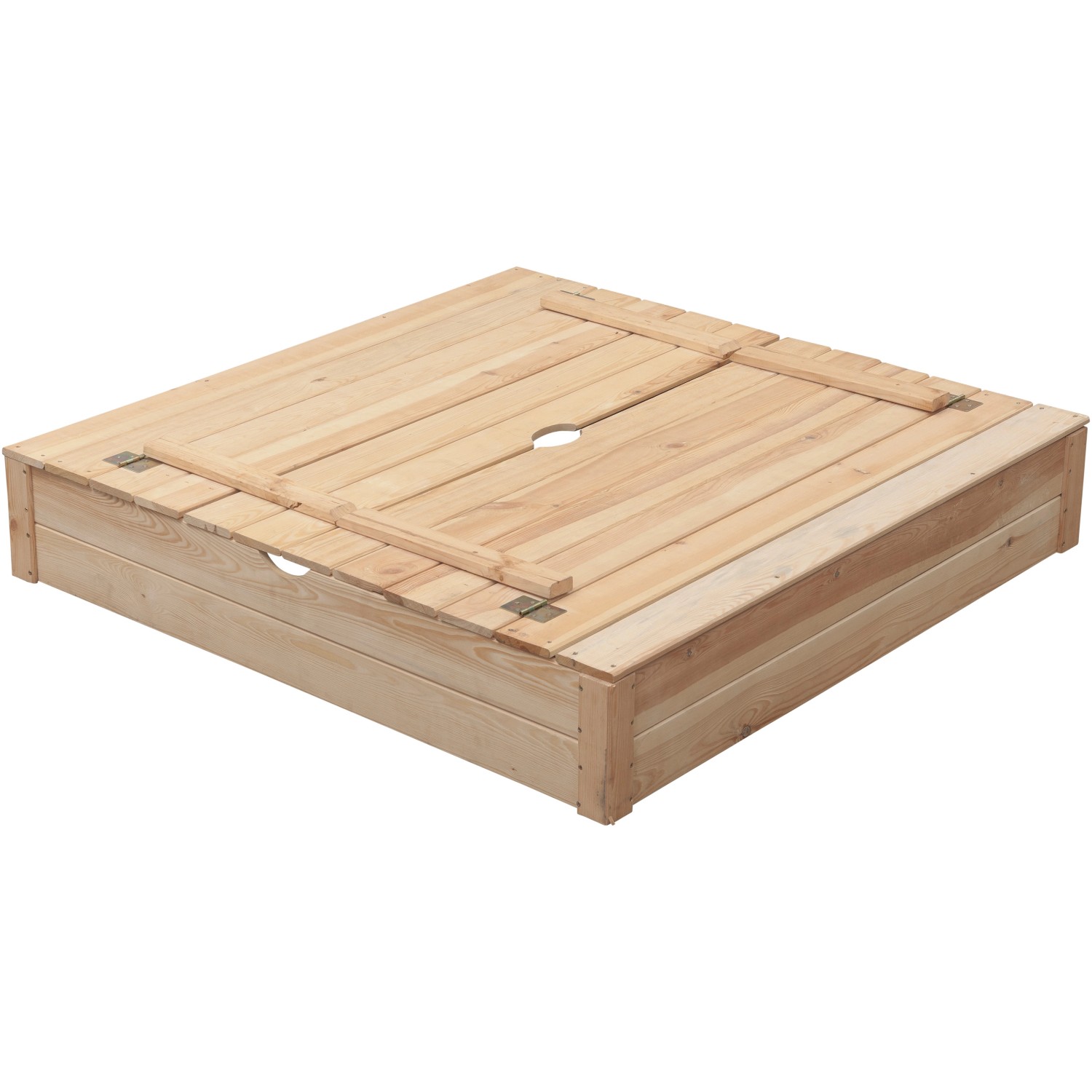 Geschlossener, rechteckiger SwingKing Sandkasten Robert aus druckimprägniertem Holz mit Deckel.