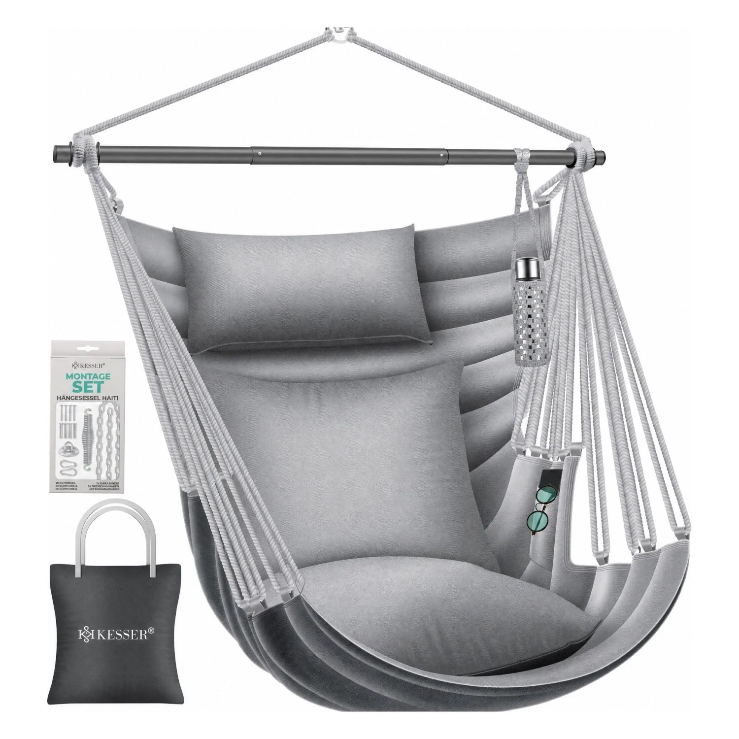 KESSER Hängesessel Haiti Belastbar Bis 150 kg 360° Drehbar Grau und Anthrazit