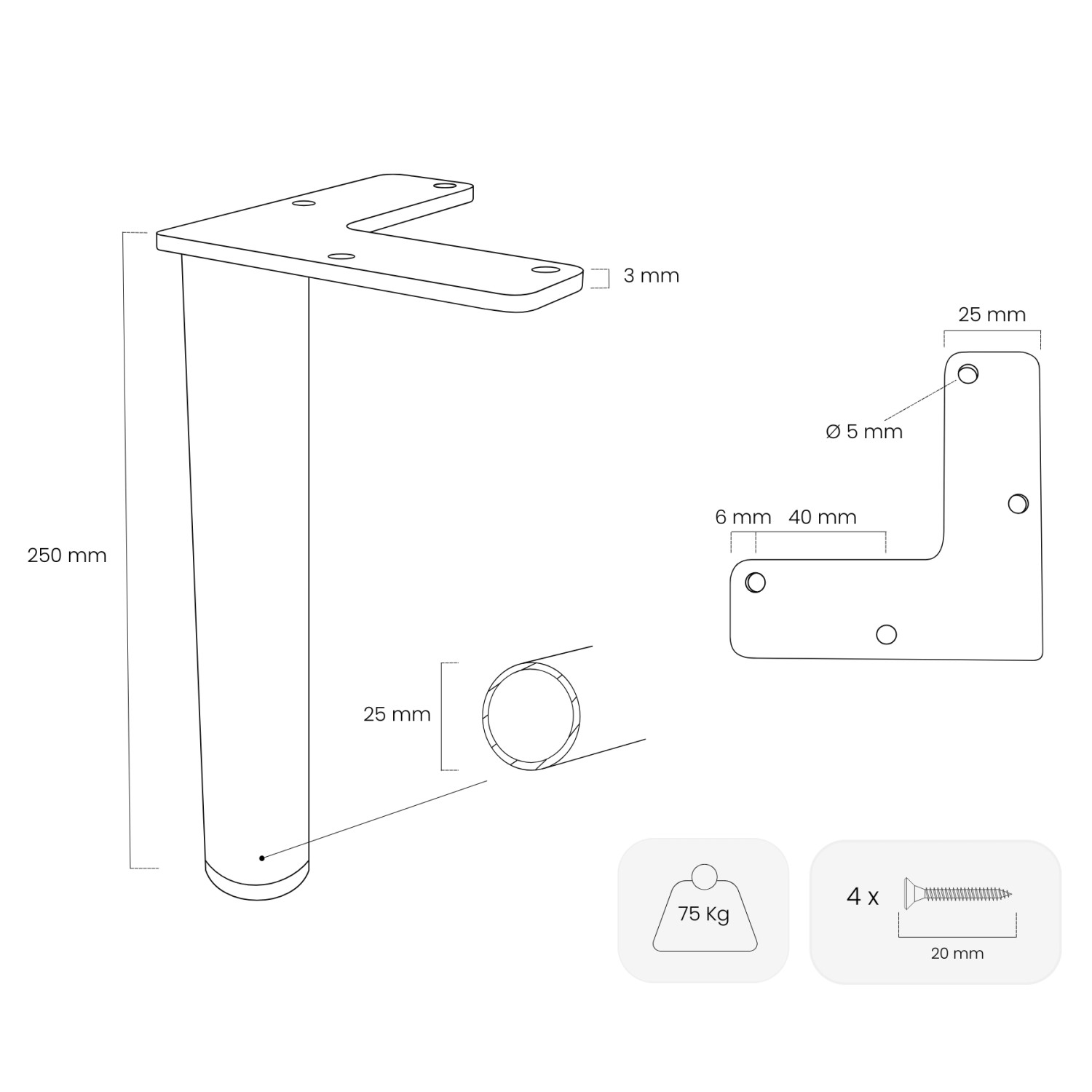 HEVVA Möbelfüße LINZ Weiß 25 cm Hoch 4er Set_6