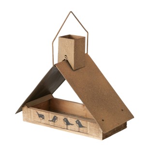 Rustikale Boltze Vogelfutterstation aus Holz mit Vogelmotiven für den Garten.