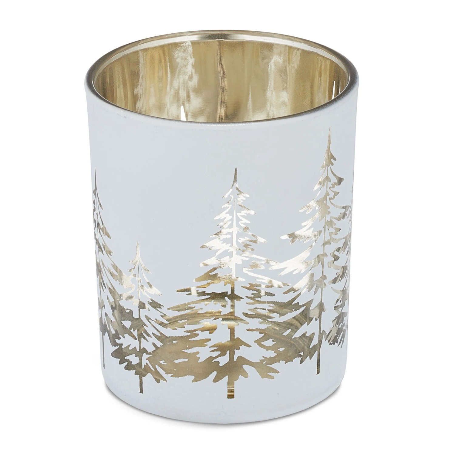 Relaxdays Teelichthalter 12er Set Glas Weiß Gold Verspiegelt 8,5 cm x 7 cm 170 g