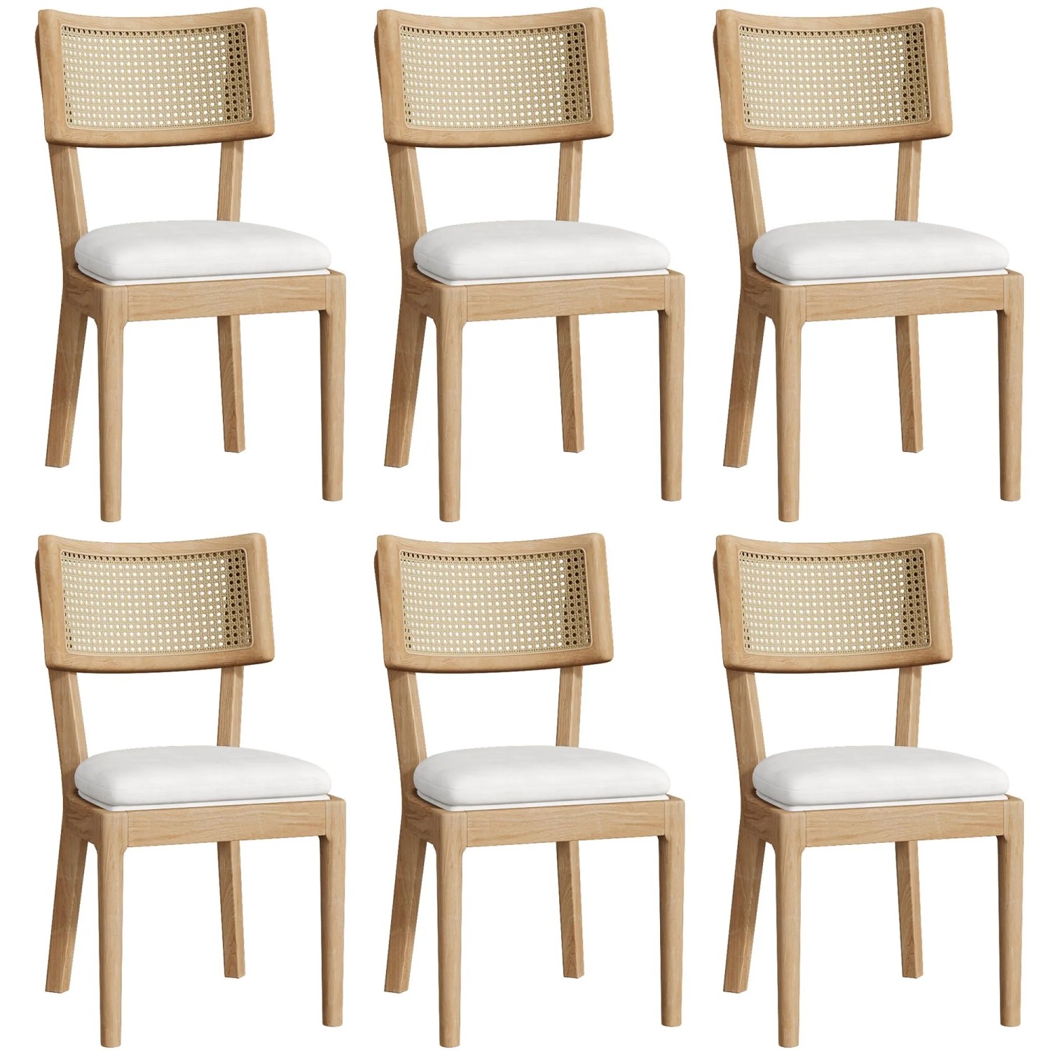 Merax Esszimmerstuhl Set 6 Stück Rattan Holzfarbe Massivholz