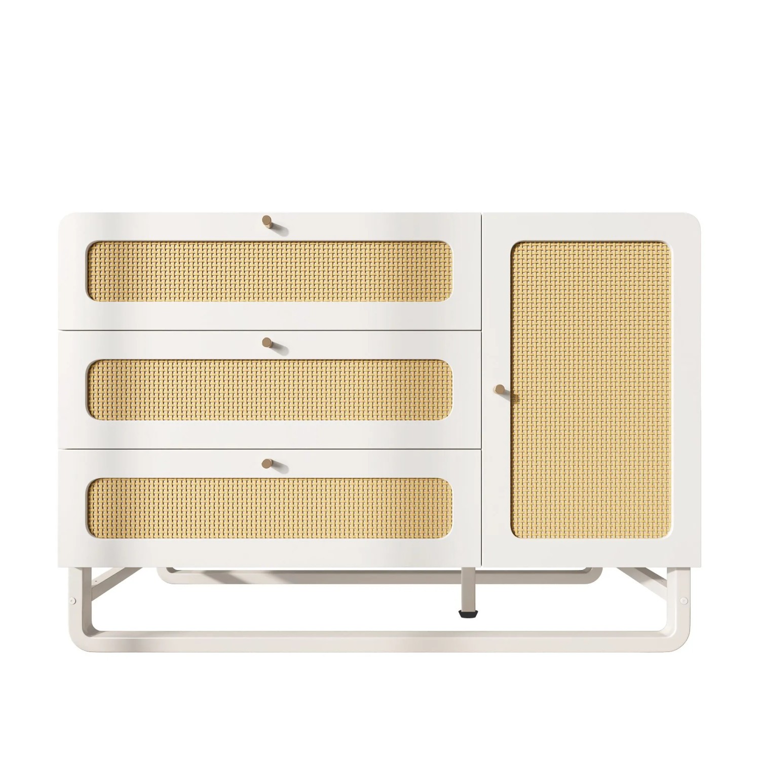 Merax Kommode 120x40x85cm Rattan Goldgriffe Weiß