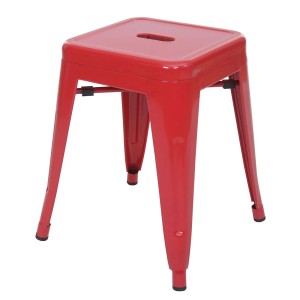 PROREGAL roter stapelbarer Metallhocker im Industrial-Design, 46cm Sitzhöhe, pulverbeschichtet, mit Gummifüßen.