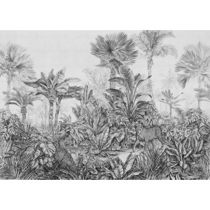 Komar Fototapete Léopards in Schwarz-Weiß, Dschungel-Motiv für die Wand.