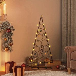 Schwarzer Metall-Weihnachtsbaum (125 cm) mit Deko-Kreisen und Lichterkette für DIY-Weihnachtsdeko.