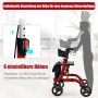 Costway Rollator Faltbar und Leicht 2-In-1 Ruhestuhl & Reiserollator Rot_6