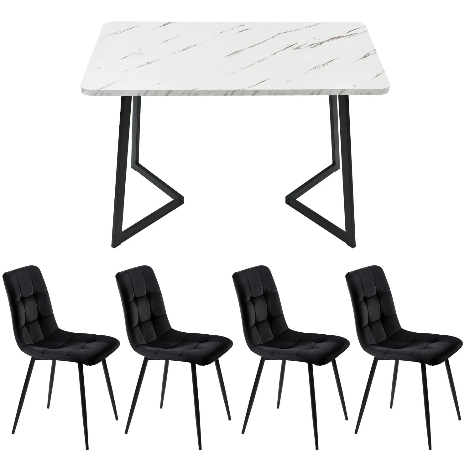 Merax Essgruppe 5-tlg mit 117cm Esstisch 4 Samtstühle Schwarz Tischbeine Schwarz_8