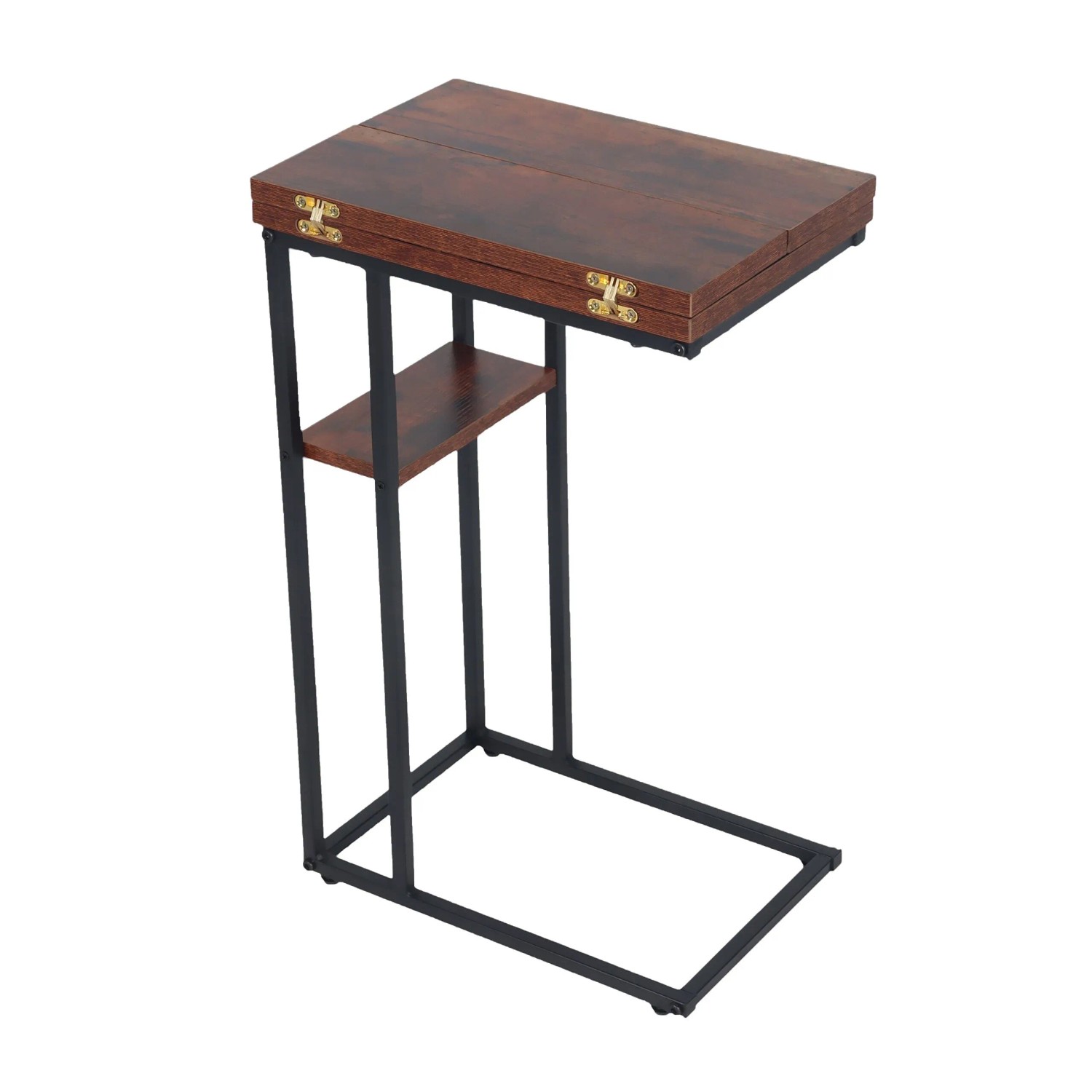Relaxdays Beistelltisch C-Form MDF Eisen Braun Schwarz Ausklappbar 64 cm x 52 cm x 39 cm 4,5 kg