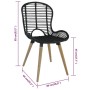 Schwarzer Esszimmerstuhl aus Rattan mit Holzbeinen, Teil eines 2er Sets.