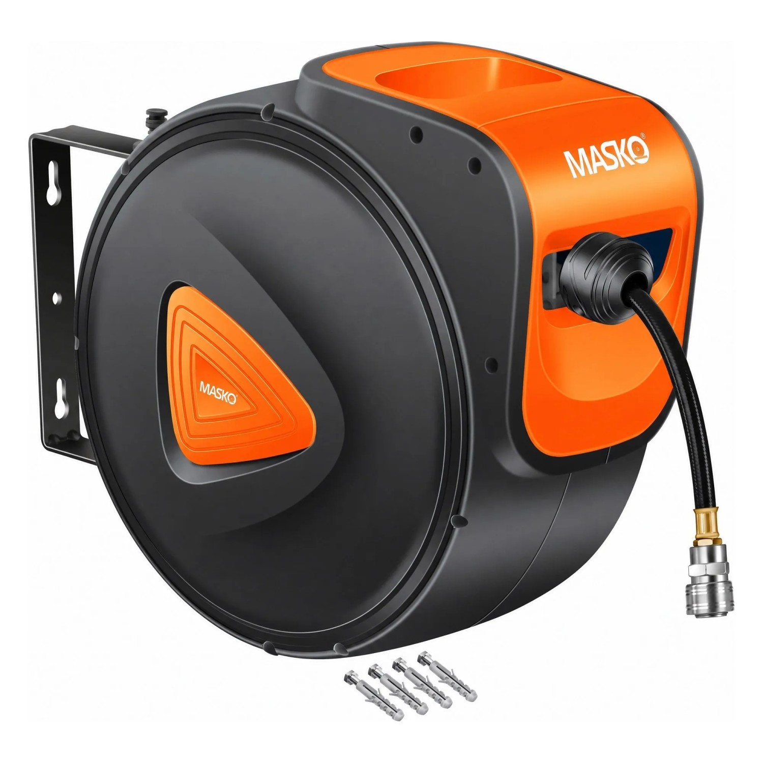 MASKO Automatischer Druckluftschlauch Aufroller Viertelzoll 30 m Orange Schwarz