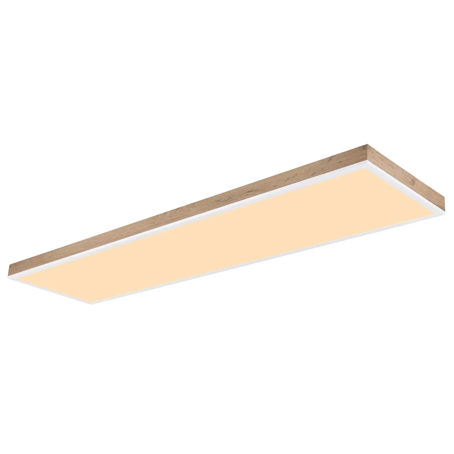 Rechteckige LED-Deckenleuchte Doro in Holzoptik/Weiß, 120x30 cm, für stimmungsvolle Beleuchtung.