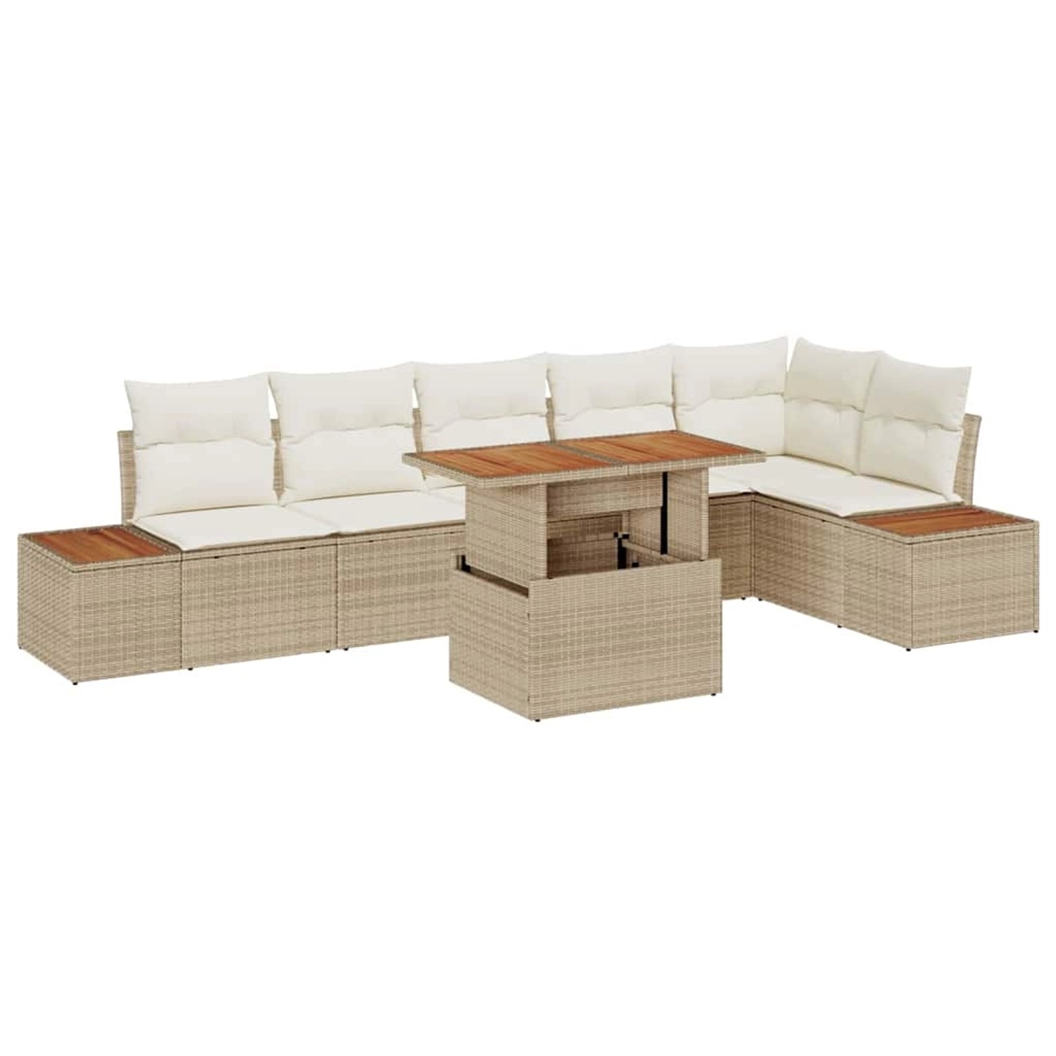 vidaXL Garten-Sofa-Set mit Speicher 7-Tlg Beige Poly Rattan 3358815 günstig online kaufen