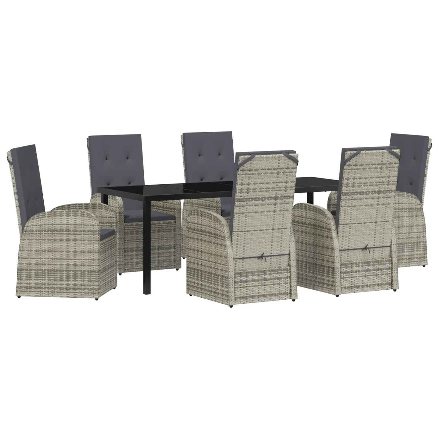 vidaXL Garten Essgruppe mit Kissen 7-Tlg Grau Poly Rattan 3379483