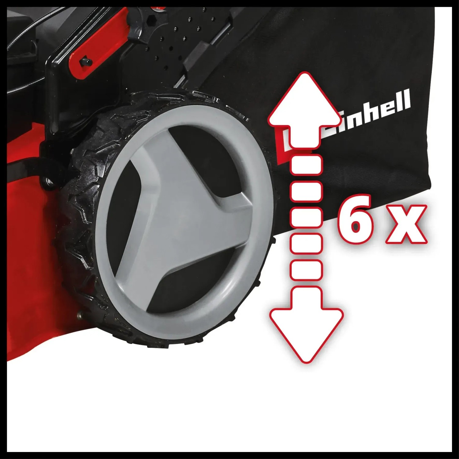 Einhell Benzin-Rasenmäher GC-PM 51/3 S HW-E: Detailaufnahme der 6-stufigen Schnitthöhenverstellung.