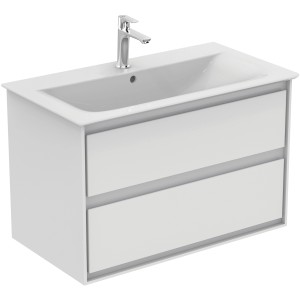 Weißer Ideal Standard Waschtischunterschrank Connect Air mit 2 Auszügen, 800 mm breit.