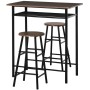 HOMCOM Bartisch Set: Schwarzer Metalltisch mit Eichenplatte, 2 Barhocker. Industriestil, Ablagefach, platzsparend.