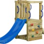 SwingKing Spielturm Irma Small mit blauer Rutsche, Kletterwand und Griffen aus Holz für Kinder.