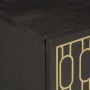Detailansicht: Schwarzer Nachttisch aus Mangoholz mit goldfarbenem Muster.