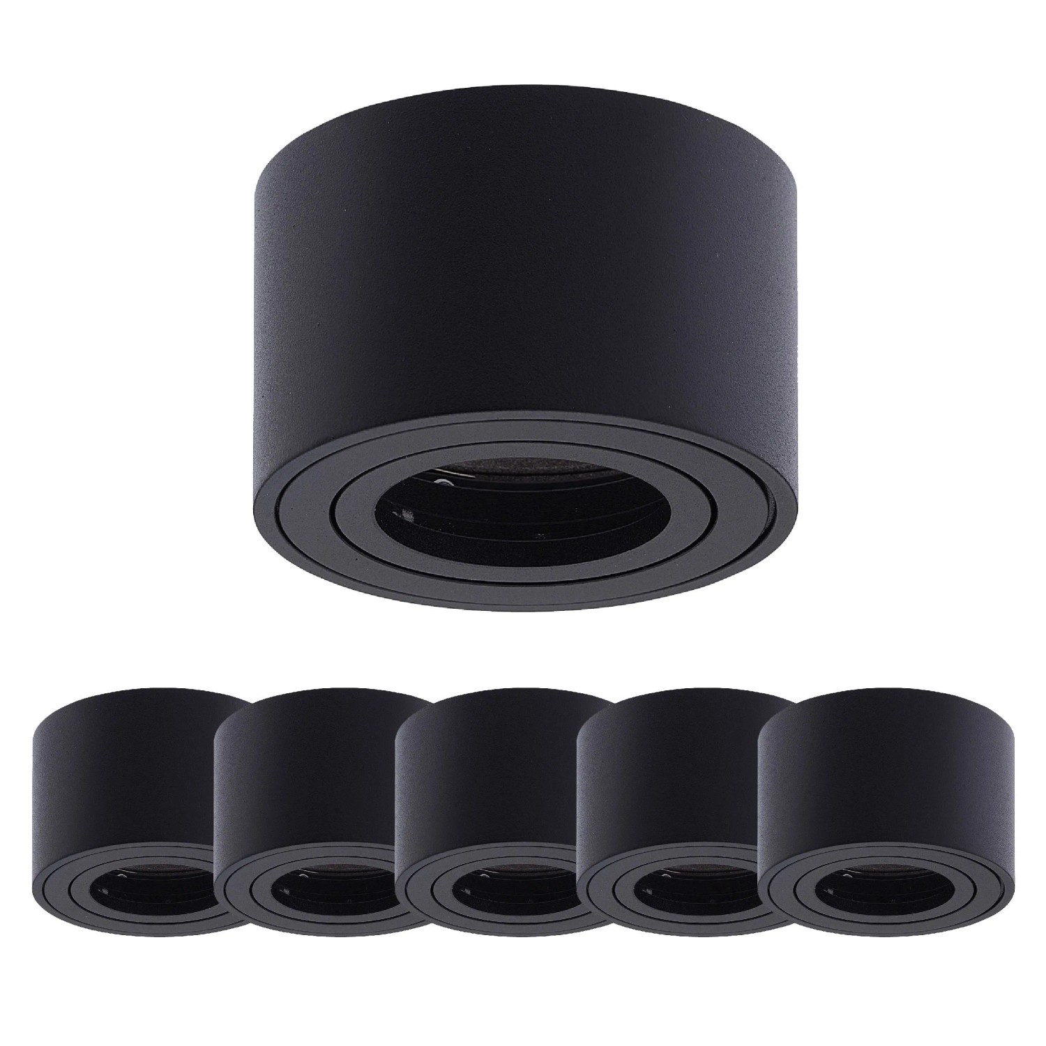 Oktaplex Lile S 6er Set Aufbaustrahler Schwarz Leergehäuse ohne Leuchtmittel Schwenkbar 30° Flach 50 mm 230V Aufbauspot