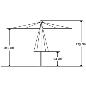 Skizze Schneider Marktschirm Ø 350 cm Natur mit Maßangaben zu Höhe und Durchmesser.