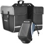 Tectake Fahrradtaschen Set: Gepäckträgertasche mit 2 Fächern und Rahmentasche mit Handyfach.