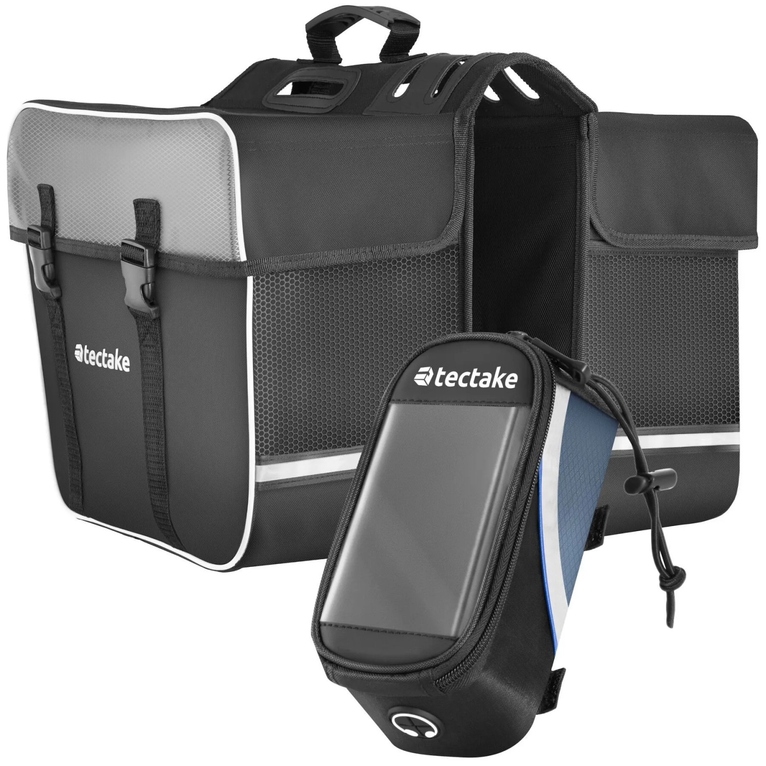 Tectake Set Fahrradtasche Georg und Fahrradrahmentasche  Große Fahrradtasche Mit 2 Fächern Rahmentasche Mit Touch Handyfach 20 x 9 5 x 10 cm 20 x 9 50