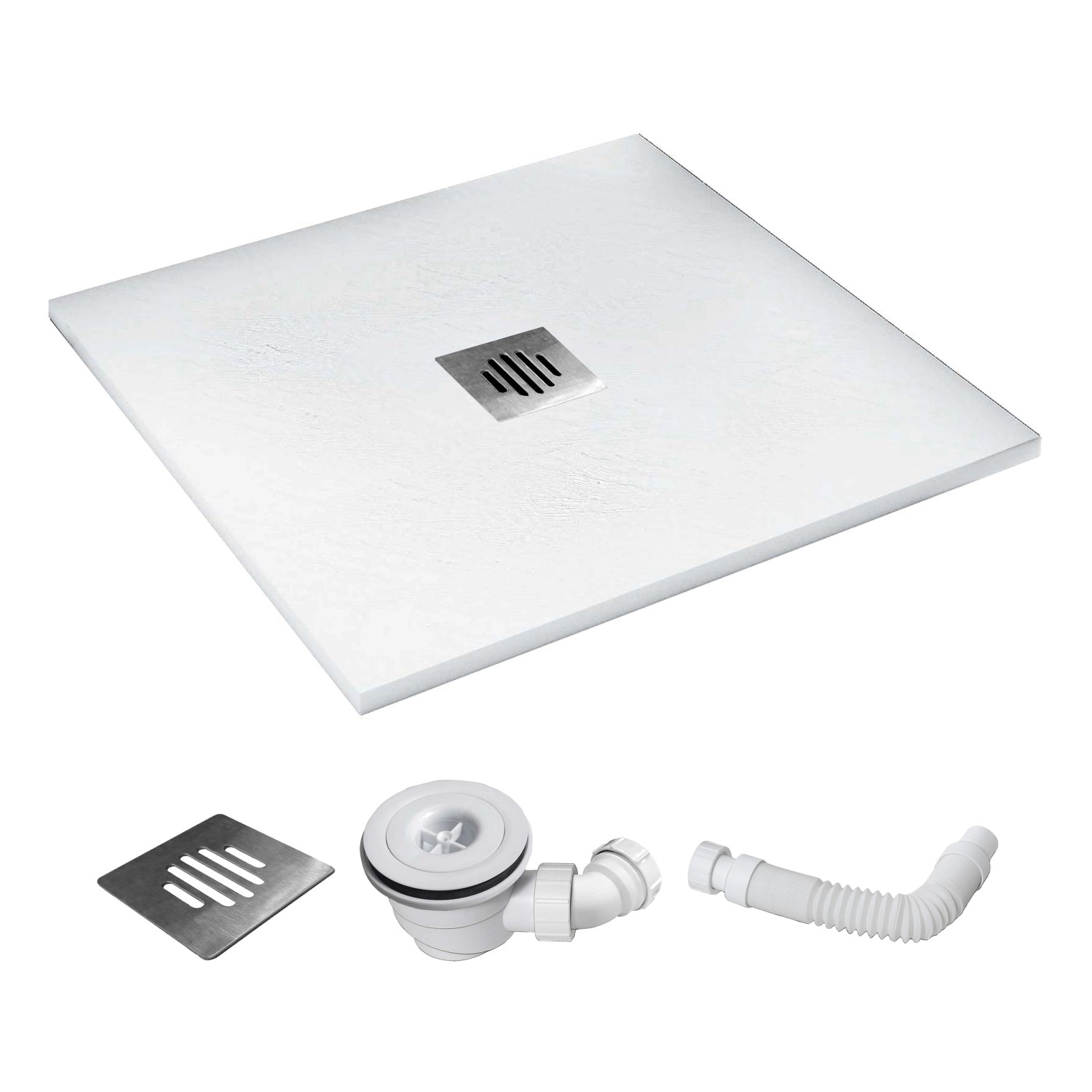AICA 80x80x3cm Weiß Schiefer Effekt Duschwanne mit Edelstahl Ablaufabdeckun günstig online kaufen