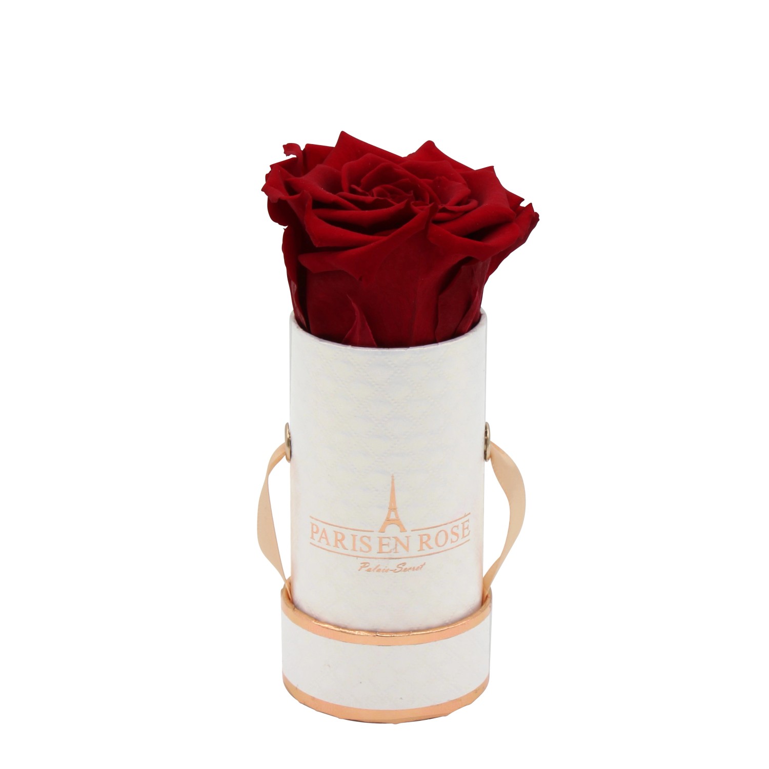 Rosenbox Ø 5 cm Weiß mit einer Bordeaux Rose günstig online kaufen