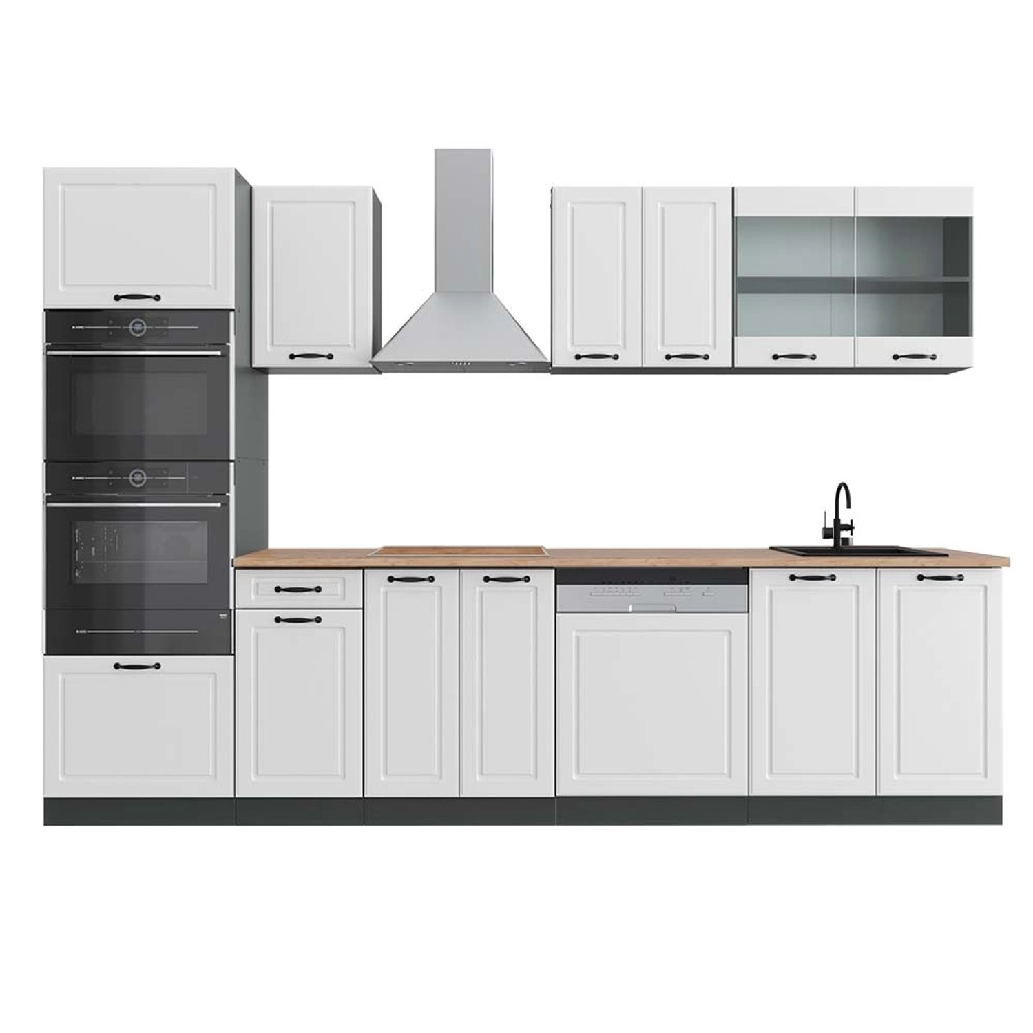 Vicco R-Line Küchenzeile Weiß Landhaus/Anthrazit 300 cm mit HochschrankAP E günstig online kaufen