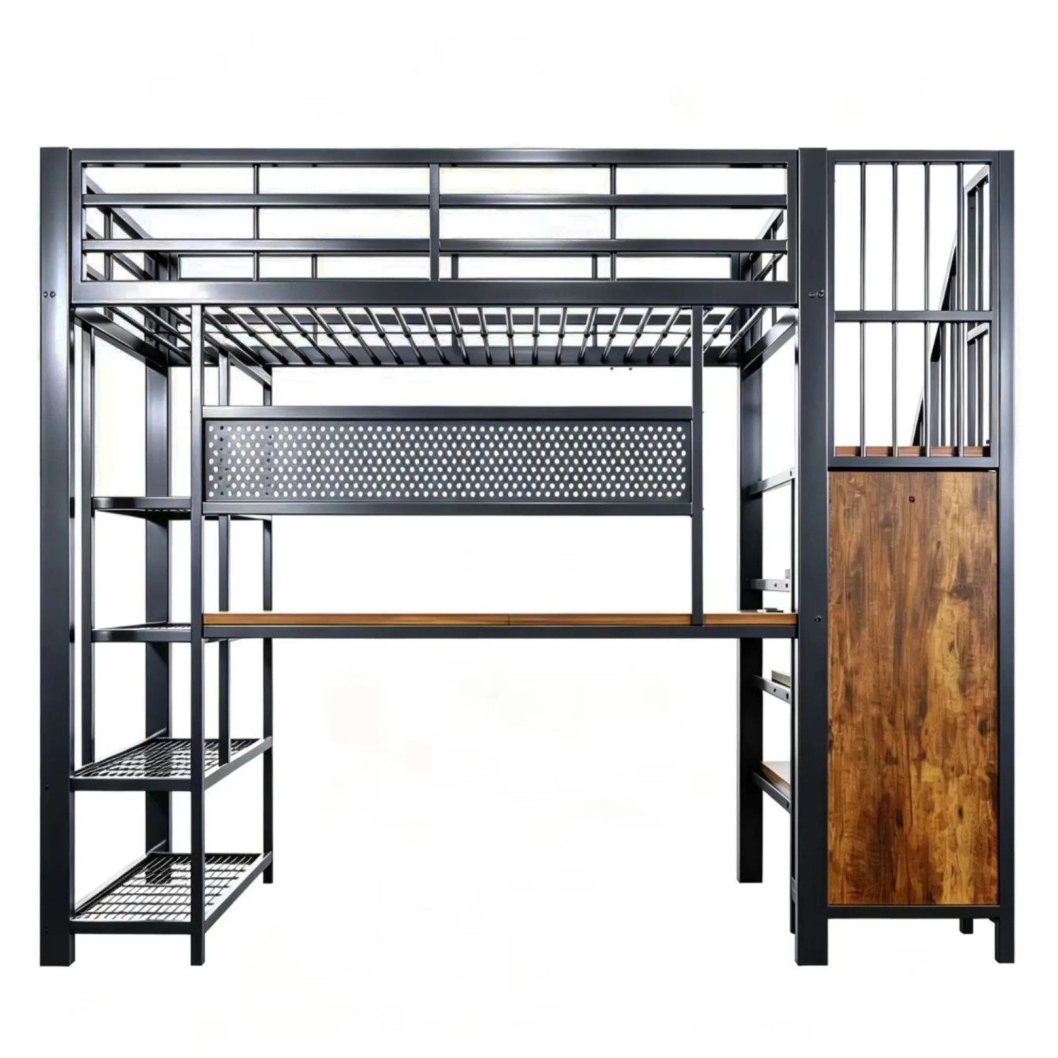Merax Hochbett Metall 90x200 cm Schreibtisch LED Schwarz
