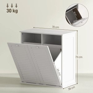 HOMCOM Wäscheschrank, weißes MDF, mit 2 Wäschekörben. Badregal mit Lamellentüren für gute Belüftung.
