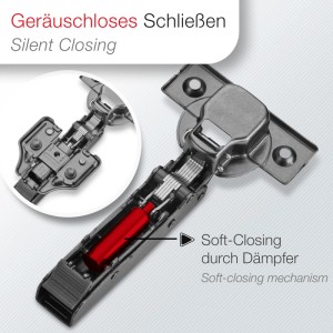 SOTECH 10x Topfband T45 Eckanschlag Topfverschraubung mit Holzschrauben Schwarz 105 Grad Gedämpft inkl. Kreuzmontageplatte für Vorliegende Türen