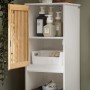 SoBuy Hochschrank BZR127-W, weiß mit Bambustür, Teil eines Badmöbel-Sets.