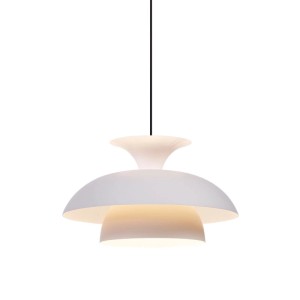 Skandinavische QAZQA Titus Hängelampe in Beige-Weiß. Geschichteter Schirm, warmes Licht, ideal für Ess- & Wohnzimmer.